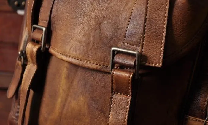 Cool Brown Leather Mens Backpack Large Brown Travel Backpack Hiking Backpack for men