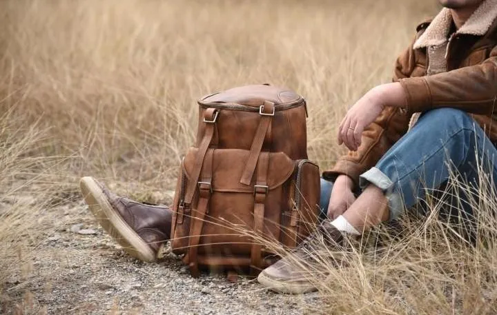 Cool Brown Leather Mens Backpack Large Brown Travel Backpack Hiking Backpack for men