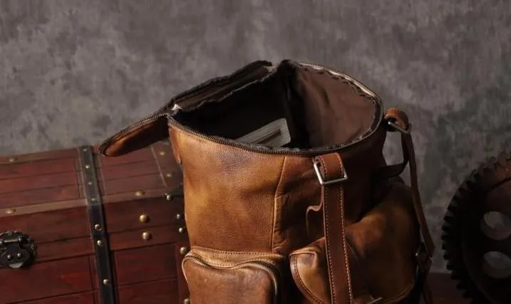 Cool Brown Leather Mens Backpack Large Brown Travel Backpack Hiking Backpack for men