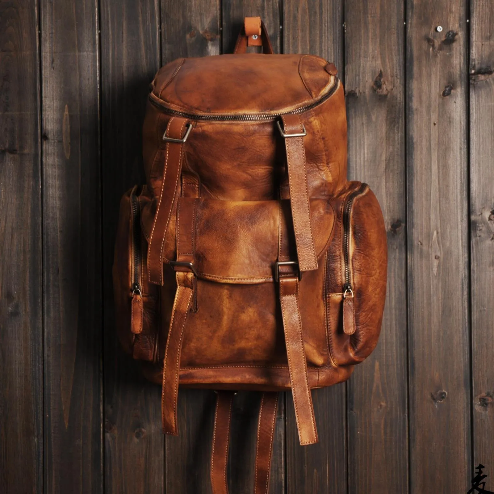 Cool Brown Leather Mens Backpack Large Brown Travel Backpack Hiking Backpack for men