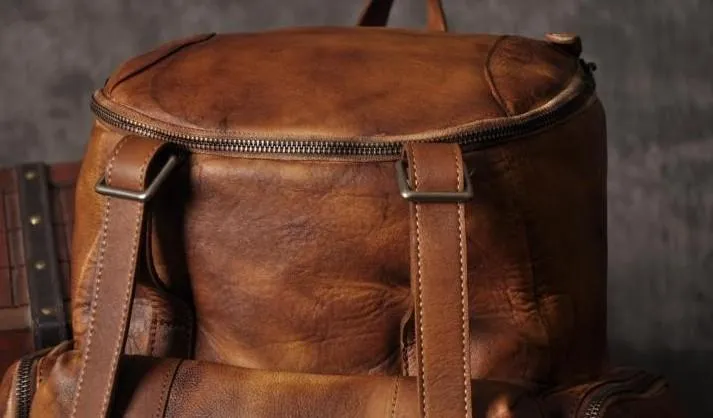 Cool Brown Leather Mens Backpack Large Brown Travel Backpack Hiking Backpack for men