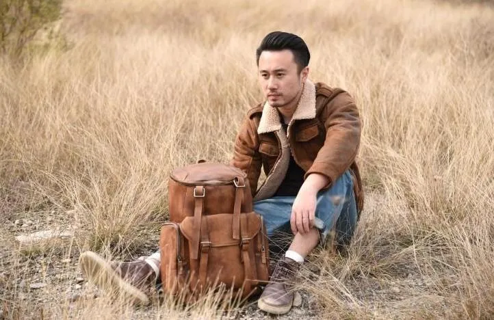 Cool Brown Leather Mens Backpack Large Brown Travel Backpack Hiking Backpack for men