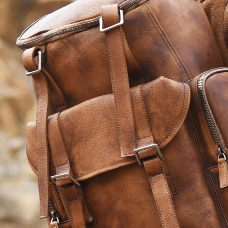 Cool Brown Leather Mens Backpack Large Brown Travel Backpack Hiking Backpack for men