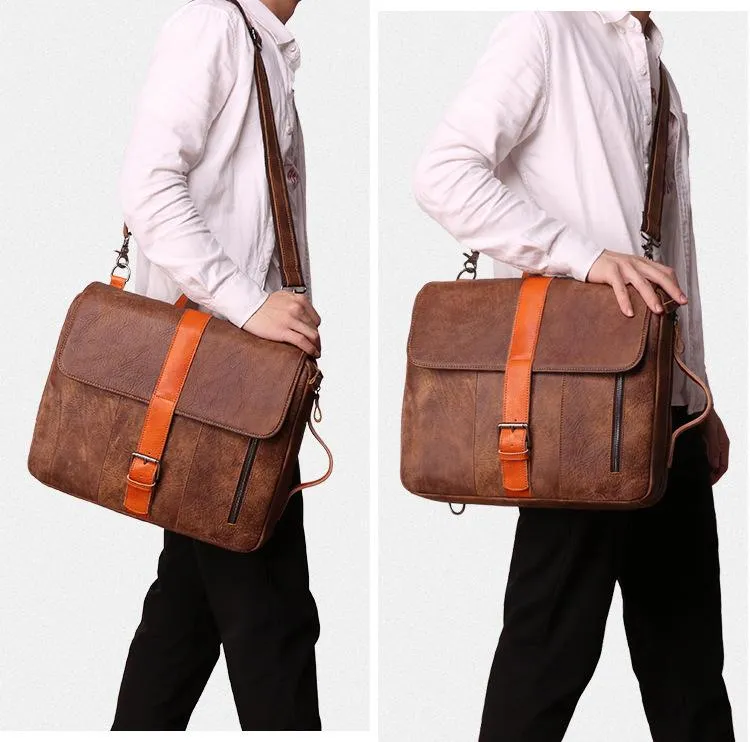 Cool Brown Leather Men's Messenger Bag Handbag Backpack Briefcase For Men