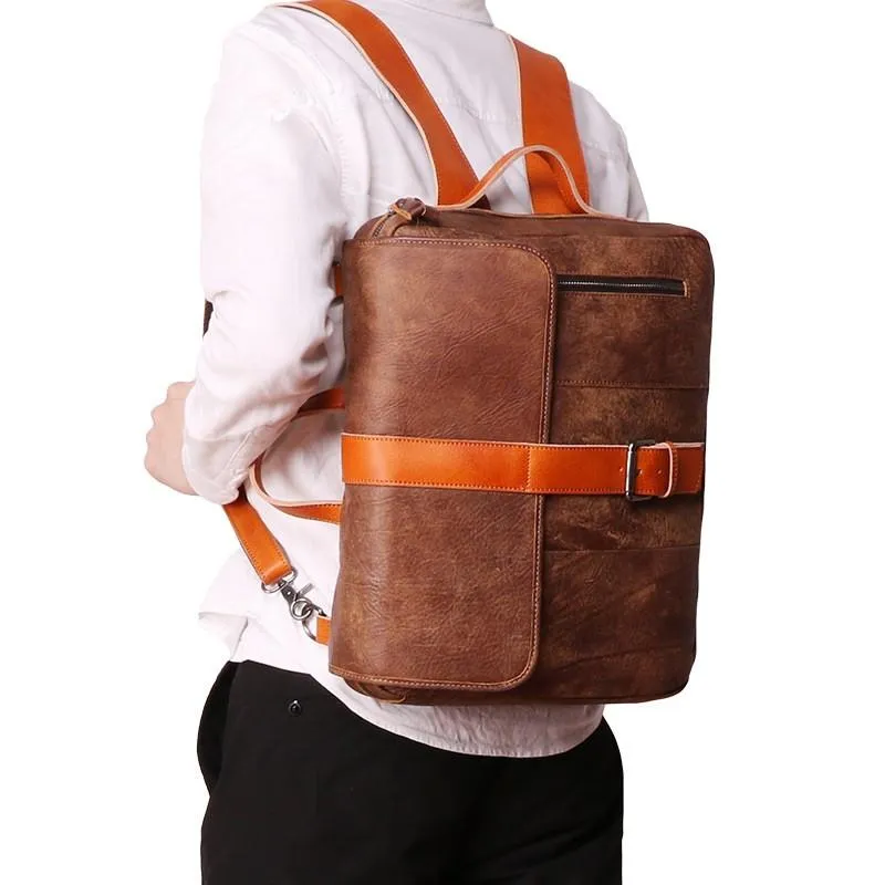 Cool Brown Leather Men's Messenger Bag Handbag Backpack Briefcase For Men