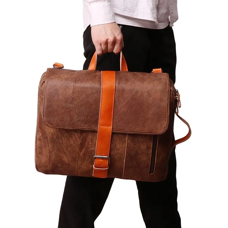 Cool Brown Leather Men's Messenger Bag Handbag Backpack Briefcase For Men