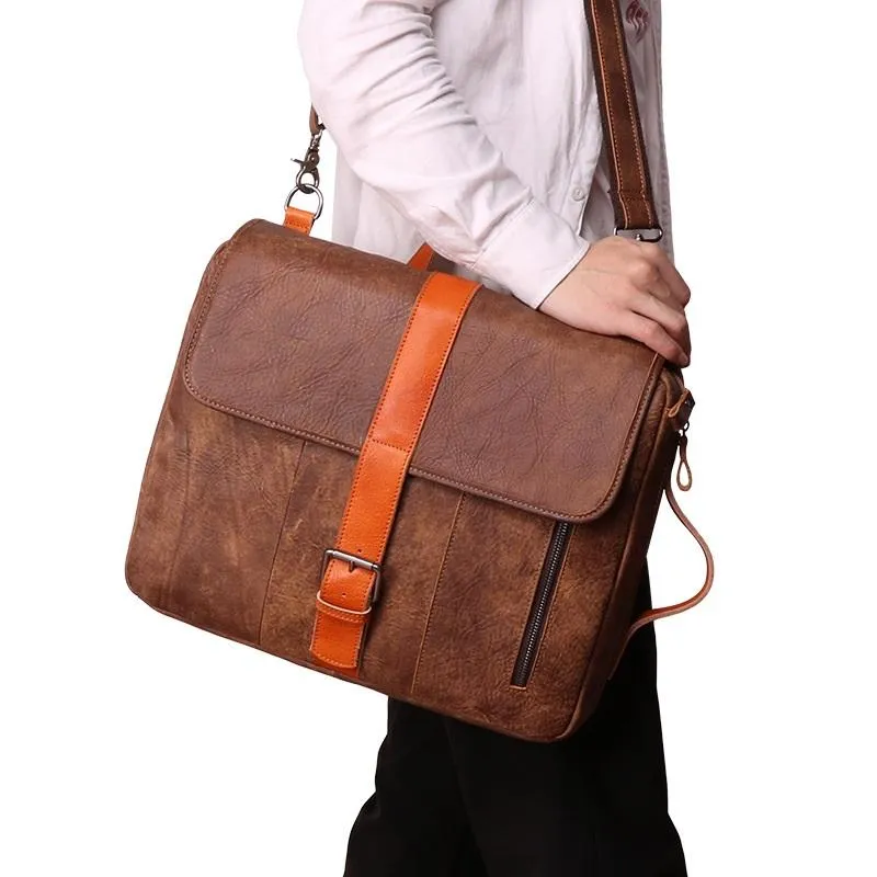 Cool Brown Leather Men's Messenger Bag Handbag Backpack Briefcase For Men