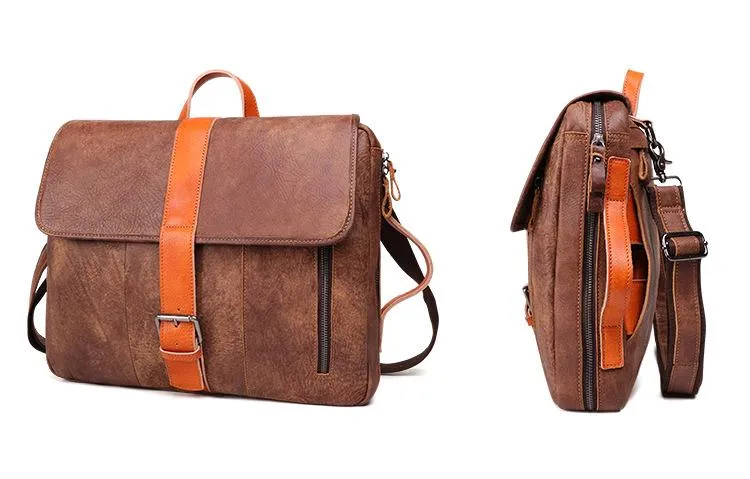 Cool Brown Leather Men's Messenger Bag Handbag Backpack Briefcase For Men