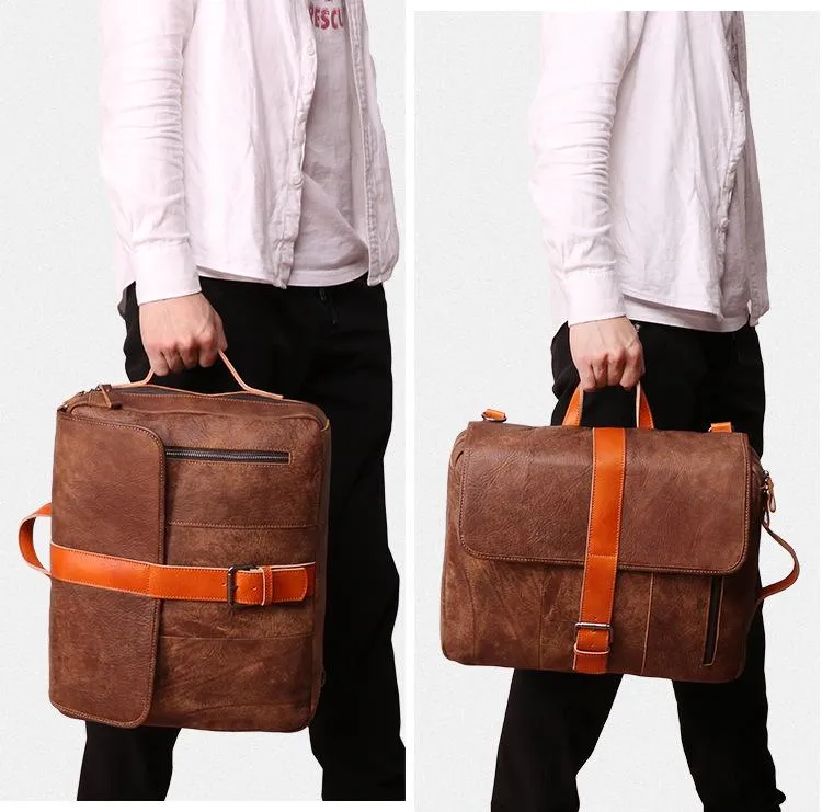 Cool Brown Leather Men's Messenger Bag Handbag Backpack Briefcase For Men