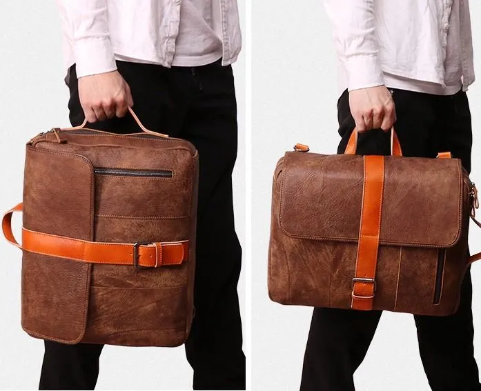 Cool Brown Leather Messenger Bag Handbag Shoulder Bag Backpack For Men
