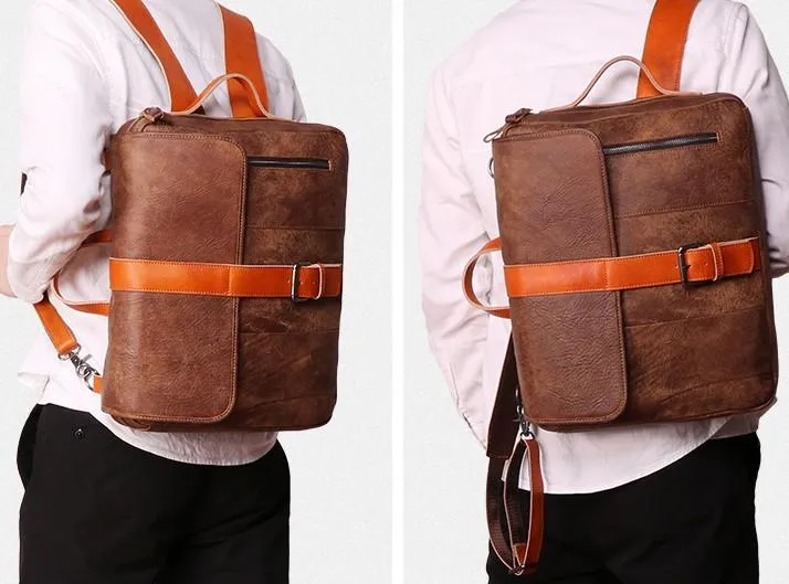 Cool Brown Leather Messenger Bag Handbag Shoulder Bag Backpack For Men