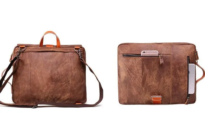 Cool Brown Leather Messenger Bag Handbag Shoulder Bag Backpack For Men