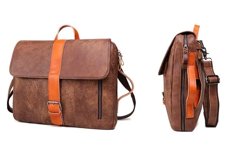 Cool Brown Leather Messenger Bag Handbag Shoulder Bag Backpack For Men