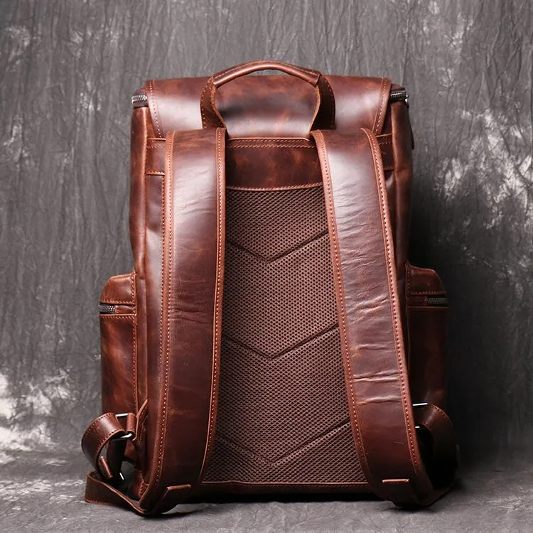 Cool Brown Mens Leather 15.6 inches Large School Backpack Travel Backpack for Men