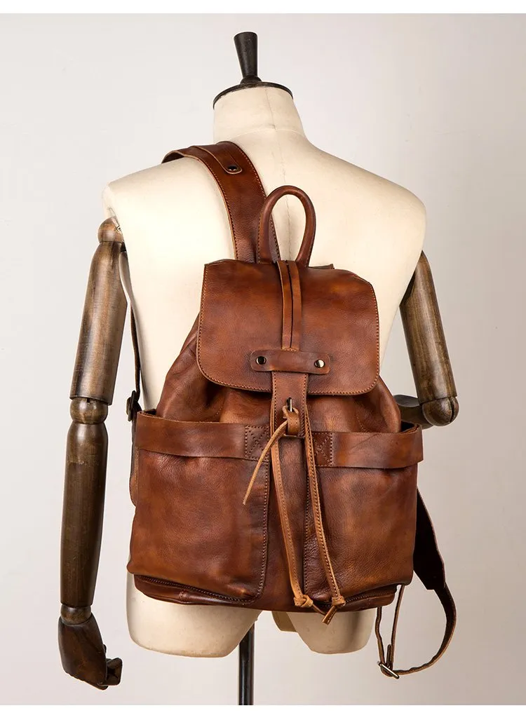 Cool Brown Mens Leather 15inchs Laptop Backpacks Travel Backpacks School Backpacks for men