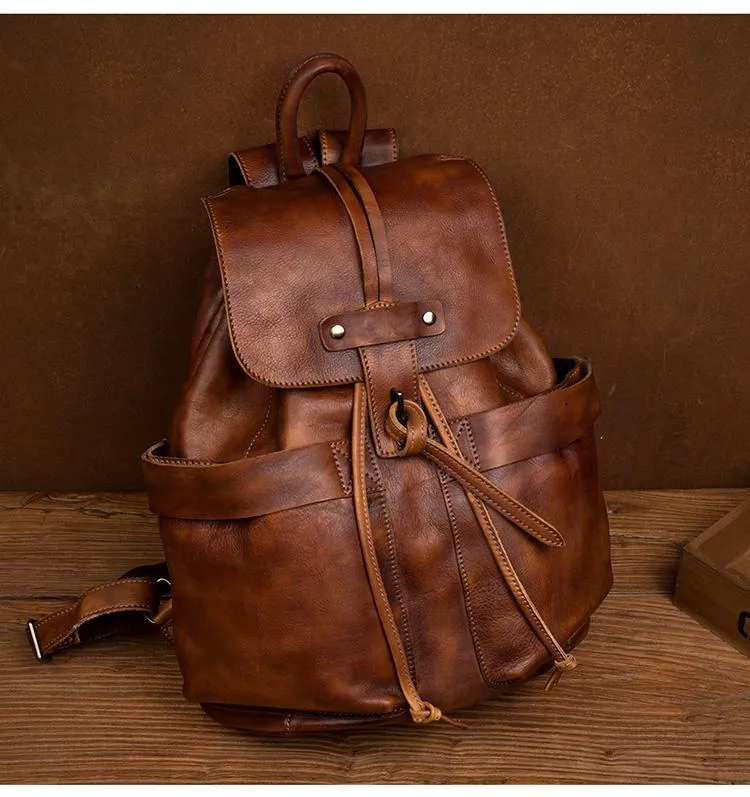 Cool Brown Mens Leather 15inchs Laptop Backpacks Travel Backpacks School Backpacks for men
