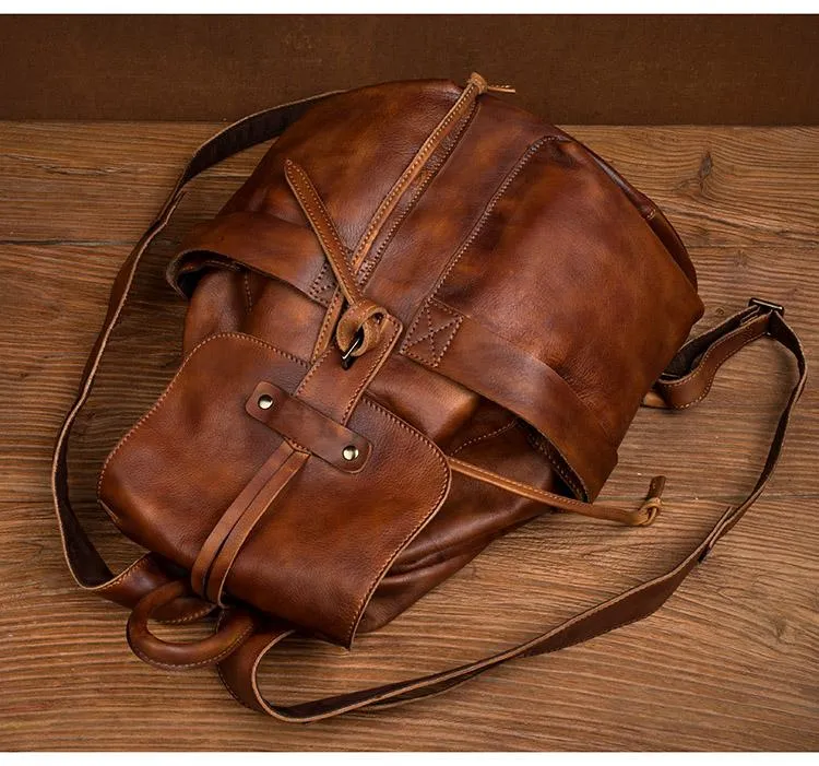 Cool Brown Mens Leather 15inchs Laptop Backpacks Travel Backpacks School Backpacks for men