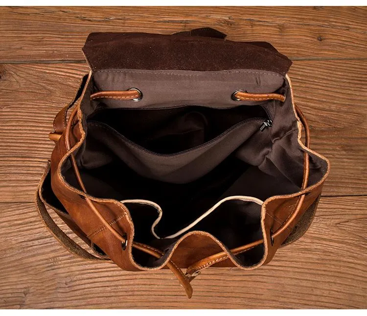 Cool Brown Mens Leather 15inchs Laptop Backpacks Travel Backpacks School Backpacks for men