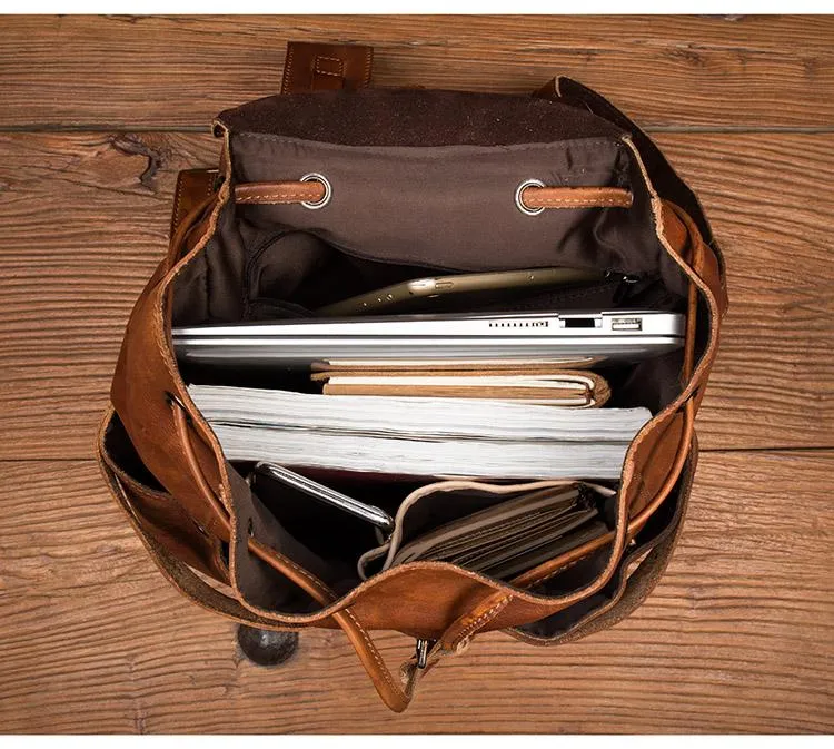 Cool Brown Mens Leather 15inchs Laptop Backpacks Travel Backpacks School Backpacks for men