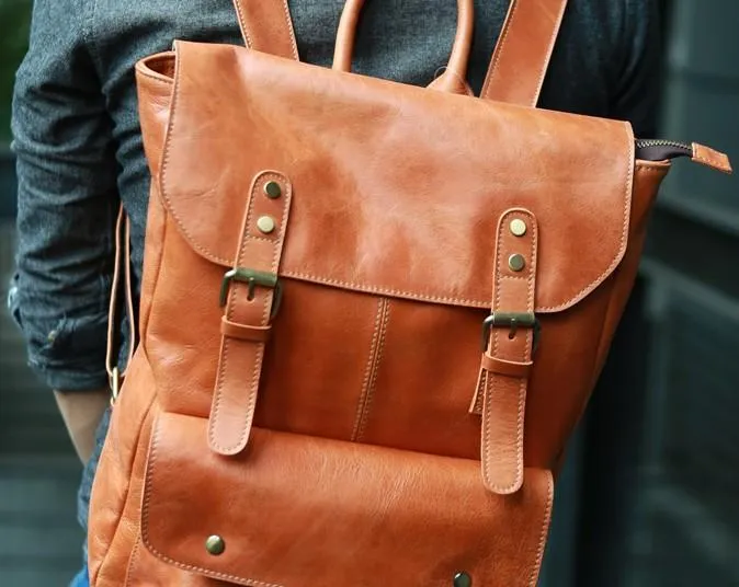 Cool Brown Mens Leather Backpack Cool Travel Backpacks School Backpacks for men