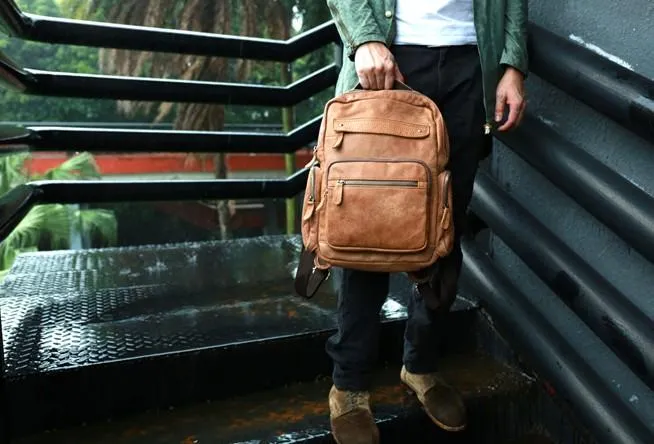 Cool Brown Mens Leather Backpack Travel Backpacks Cool School Backpacks for men