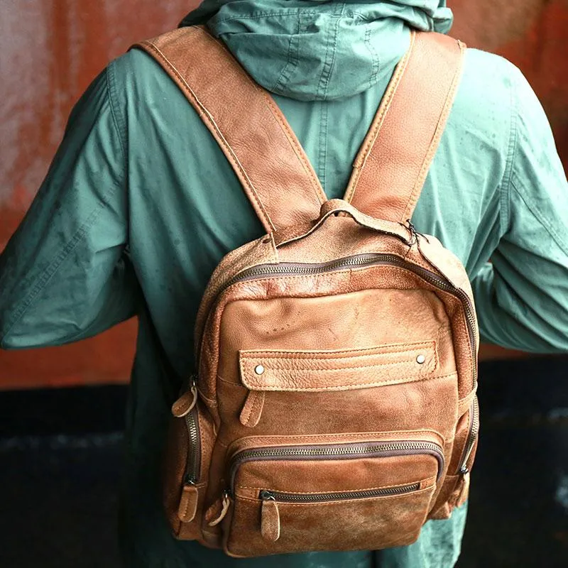 Cool Brown Mens Leather Backpack Travel Backpacks Cool School Backpacks for men