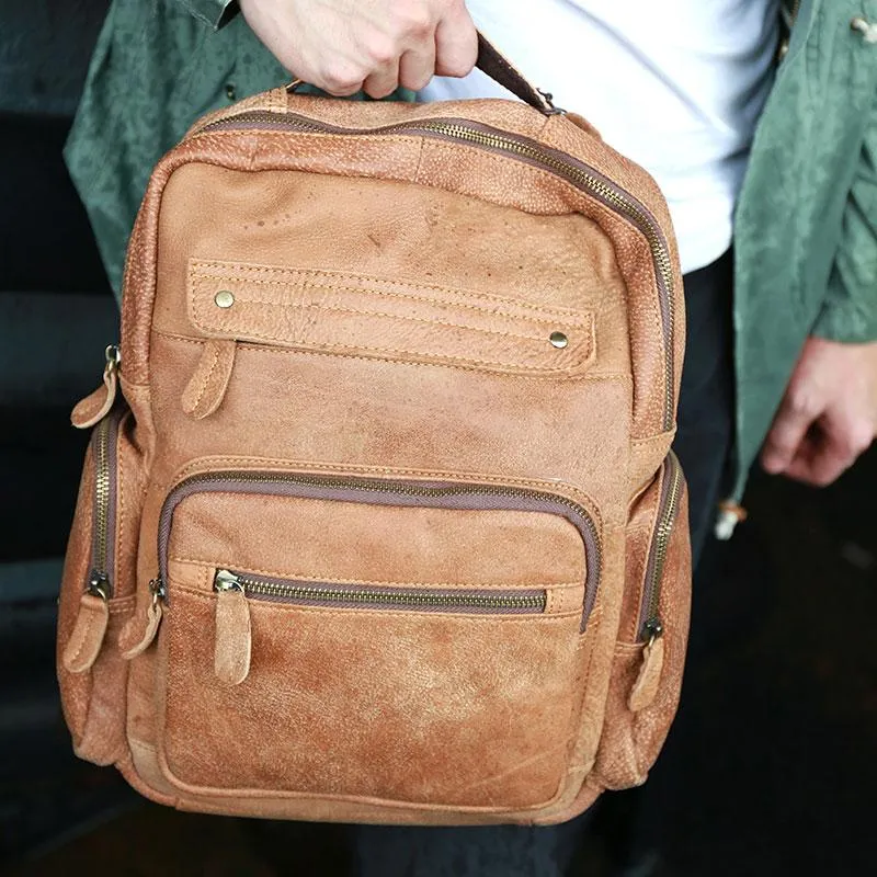 Cool Brown Mens Leather Backpack Travel Backpacks Cool School Backpacks for men