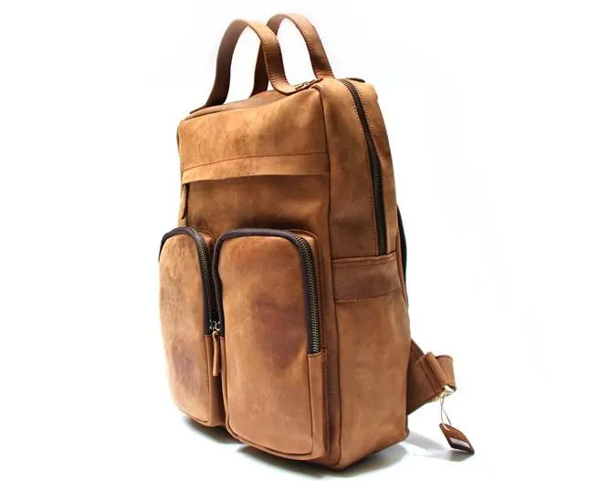 Cool Brown Mens Leather Backpack Travel Backpacks Laptop Backpack for men