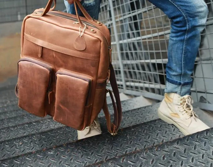 Cool Brown Mens Leather Backpack Travel Backpacks Laptop Backpack for men
