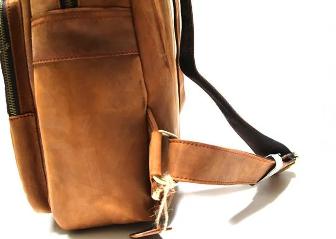 Cool Brown Mens Leather Backpack Travel Backpacks Laptop Backpack for men