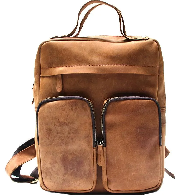 Cool Brown Mens Leather Backpack Travel Backpacks Laptop Backpack for men