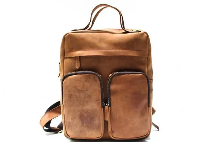 Cool Brown Mens Leather Backpack Travel Backpacks Laptop Backpack for men