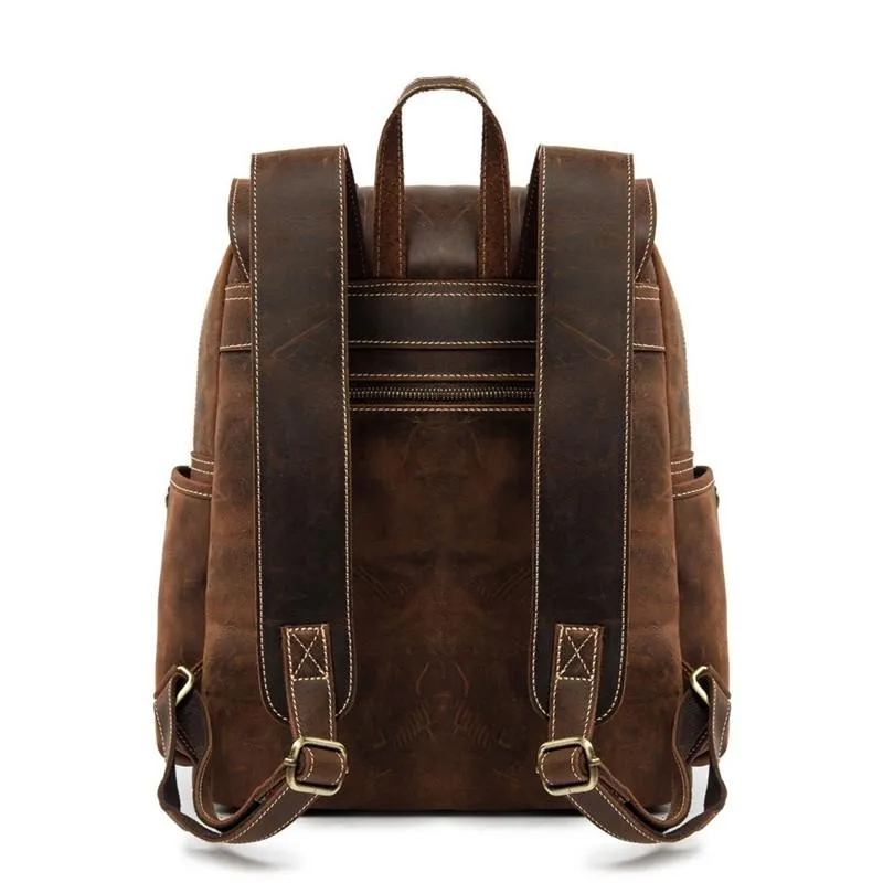 Cool Brown Mens Leather Dark Brown 14" Backpack Travel Backpack College Backpack for Men