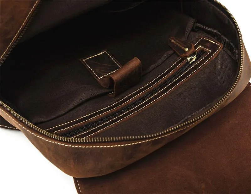 Cool Brown Mens Leather Dark Brown 14" Backpack Travel Backpack College Backpack for Men