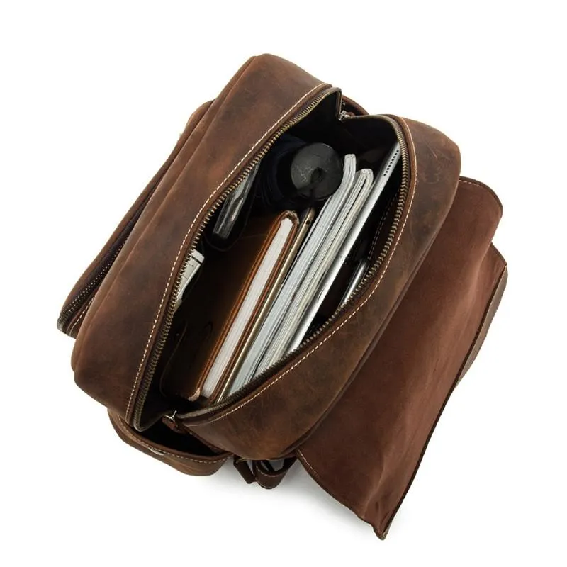 Cool Brown Mens Leather Dark Brown 14" Backpack Travel Backpack College Backpack for Men