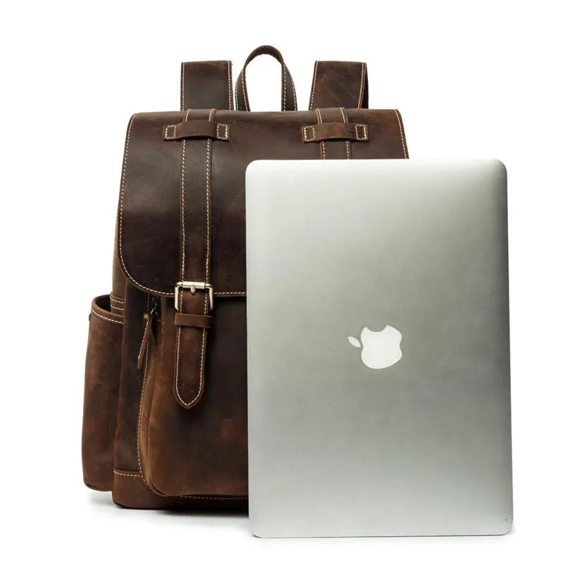 Cool Brown Mens Leather Dark Brown 14" Backpack Travel Backpack College Backpack for Men