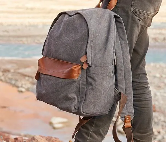 Cool Canvas Gray Mens Backpack Canvas Travel Bag Canvas School Bag for Men