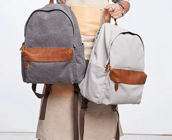 Cool Canvas Gray Mens Backpack Canvas Travel Bag Canvas School Bag for Men