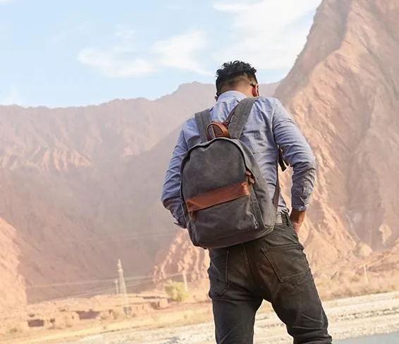 Cool Canvas Gray Mens Backpack Canvas Travel Bag Canvas School Bag for Men