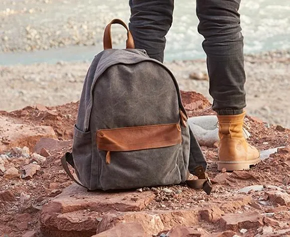 Cool Canvas Gray Mens Backpack Canvas Travel Bag Canvas School Bag for Men