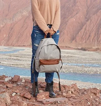 Cool Canvas Gray Mens Backpack Canvas Travel Bag Canvas School Bag for Men