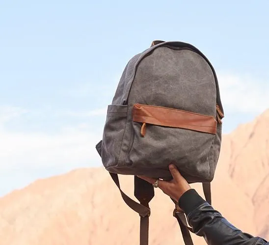 Cool Canvas Gray Mens Backpack Canvas Travel Bag Canvas School Bag for Men