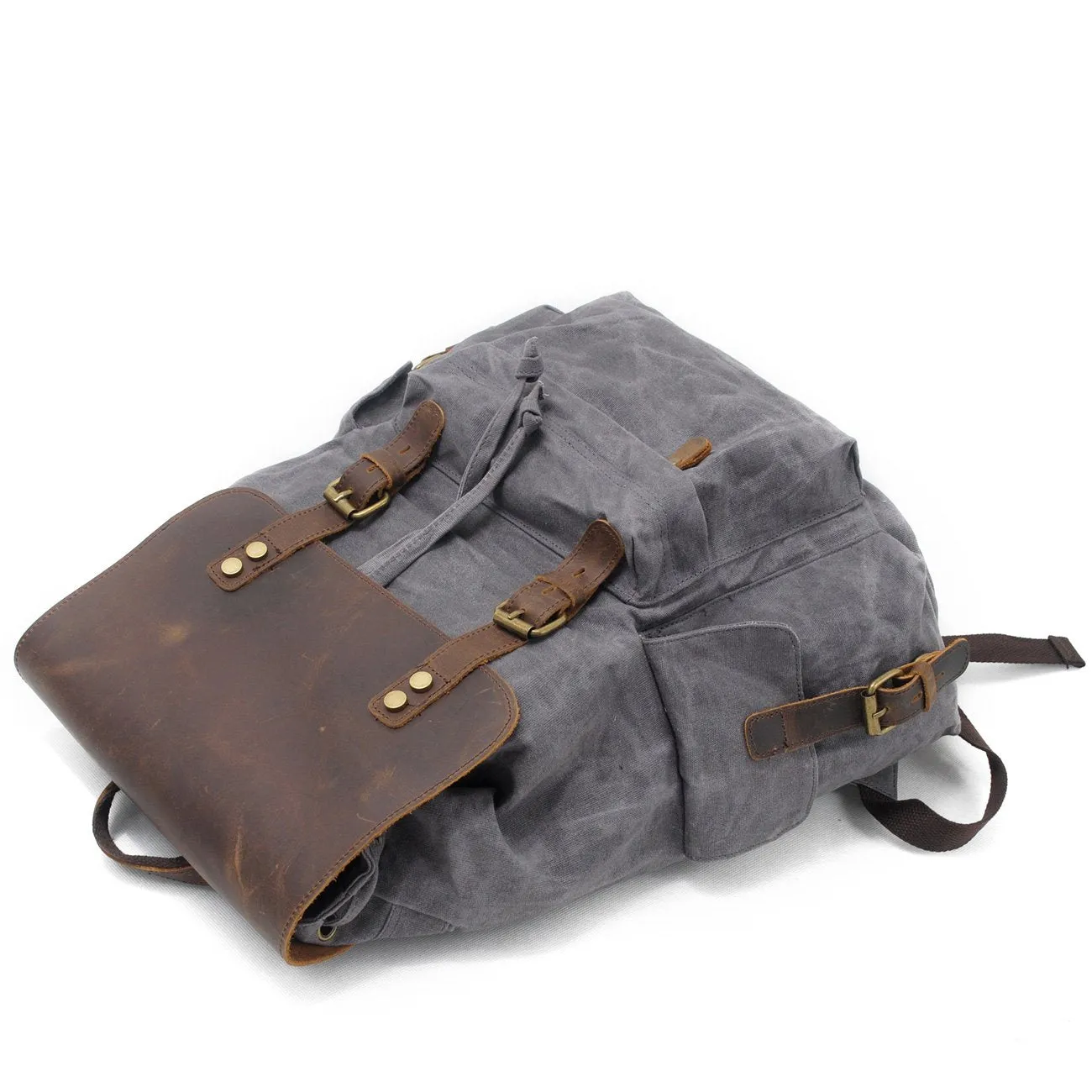 Cool Canvas Leather Mens 15'' Black Computer Backpack Green Hiking Backpack Travel Backpack for Men