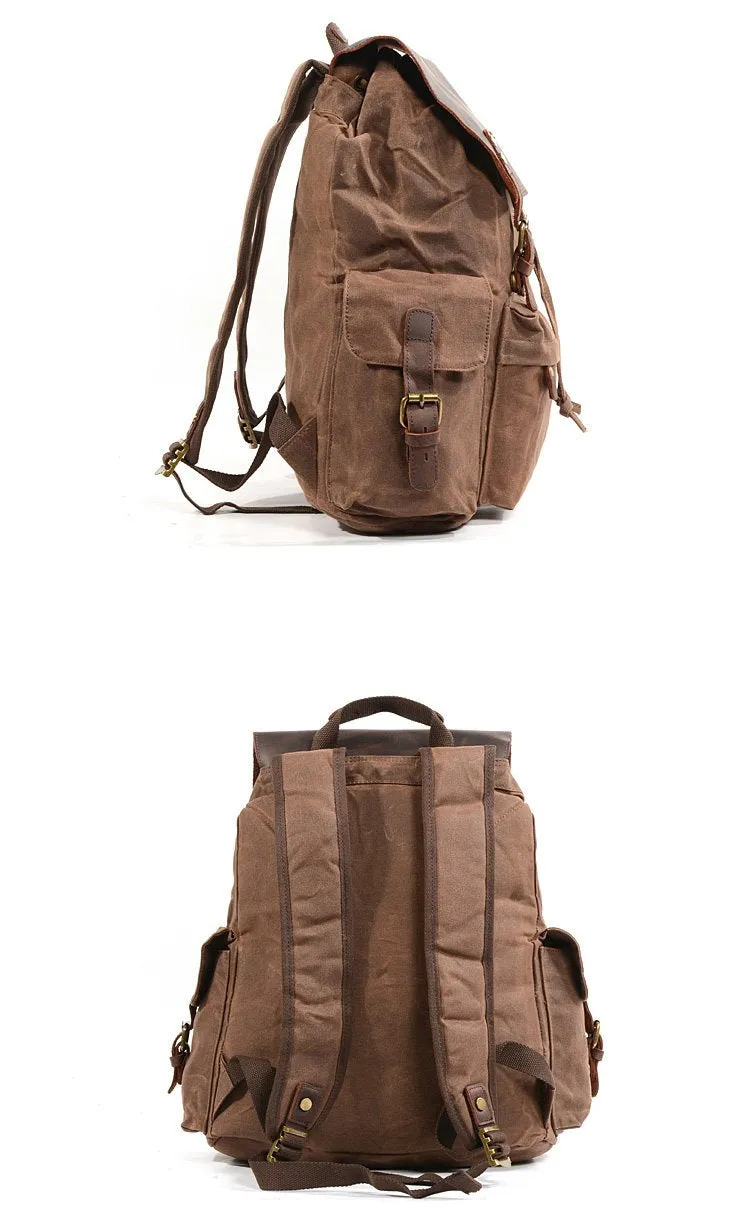 Cool Canvas Leather Mens 15'' Black Computer Backpack Green Hiking Backpack Travel Backpack for Men
