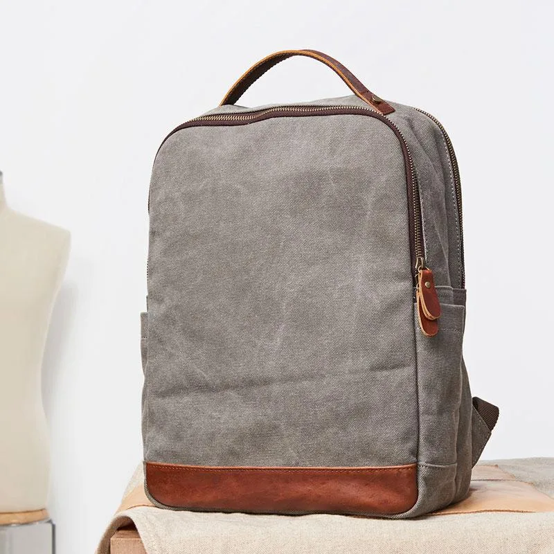 Cool Canvas Leather Mens Backpack Canvas Travel Bag Canvas School Bag for Men