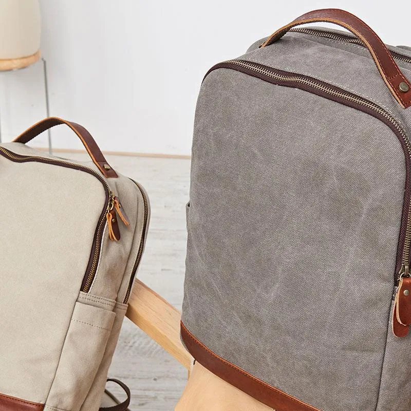 Cool Canvas Leather Mens Backpack Canvas Travel Bag Canvas School Bag for Men