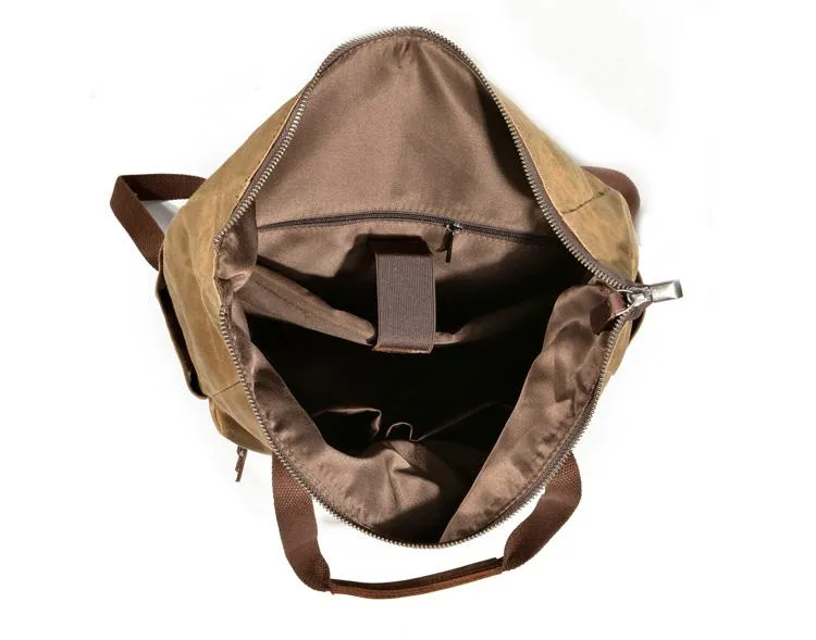 Cool Canvas Leather Mens Black College Backpack 15'' Computer Backpack Travel Backpack Hiking Bag for Men