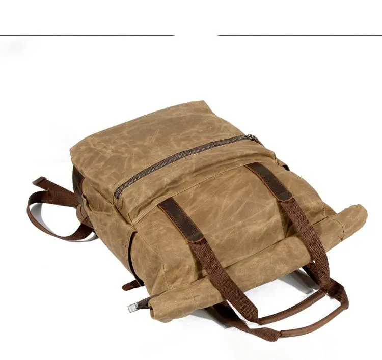 Cool Canvas Leather Mens Black College Backpack 15'' Computer Backpack Travel Backpack Hiking Bag for Men