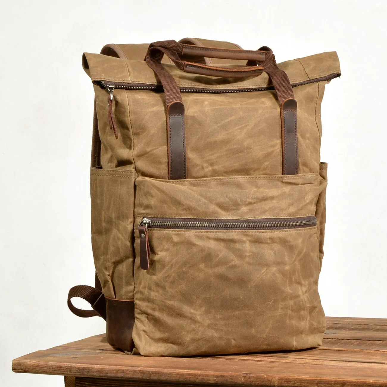 Cool Canvas Leather Mens Black College Backpack 15'' Computer Backpack Travel Backpack Hiking Bag for Men