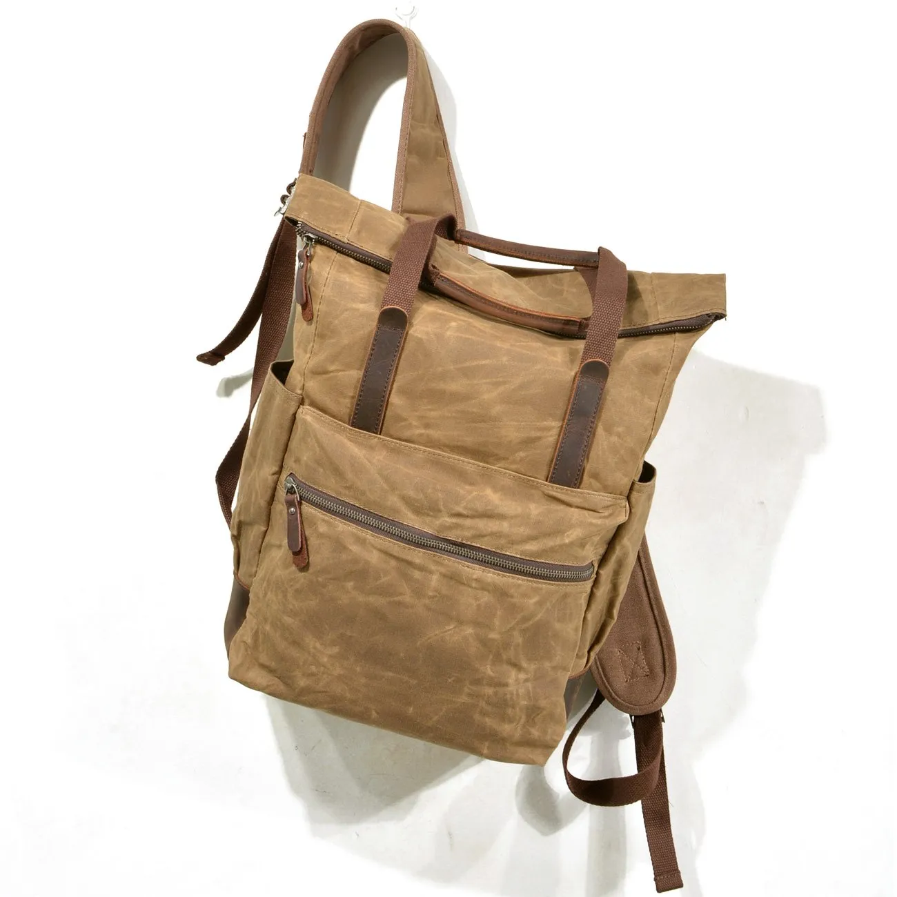 Cool Canvas Leather Mens Black College Backpack 15'' Computer Backpack Travel Backpack Hiking Bag for Men